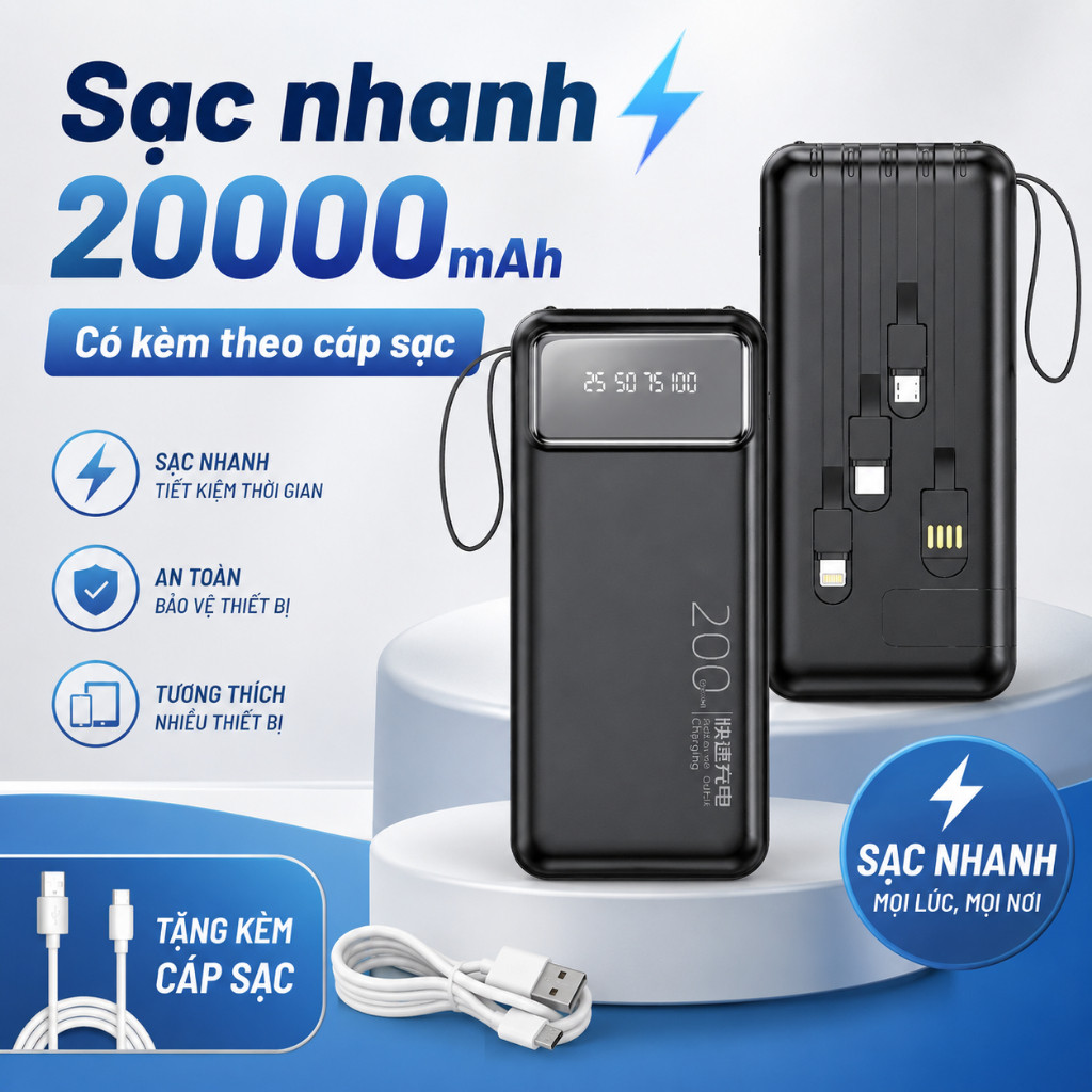 Sạc dự phòng YM489 dung lượng 20000mah hỗ trợ sạc nhanh nhiều dòng thiết bị | BigBuy360 - bigbuy360.vn