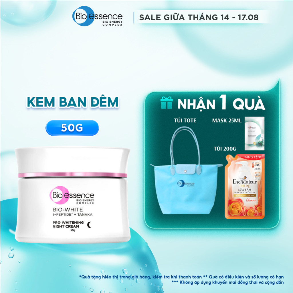 Kem dưỡng trắng da ban đêm cho da sáng mịn rạng rỡ từ 9-peptides, Alpha-Arbutin Bio essence Bio-White Pro Whitening 50g
