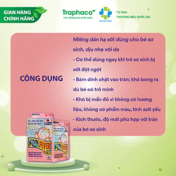 TTBYT Miếng Dán Hạ Sốt Traphaco Koolfever Dành Cho Trẻ Sơ Sinh - Hỗ Trợ Hạ Sốt, Dịu Nhẹ Cho Làn Da Sơ Sinh Hộp 6 Gói