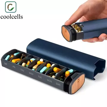 coolcells COOLCELLS Hộp đựng thuốc hàng tuần 7 ngày, Hộp đựng Vitamin 7 lưới đánh dấu tuần, Hộp đựng thuốc di động có thể tái sử dụng bằng nhôm tiện lợi Hộp đựng thuốc hàng ngày Dầu cá & chất bổ sung