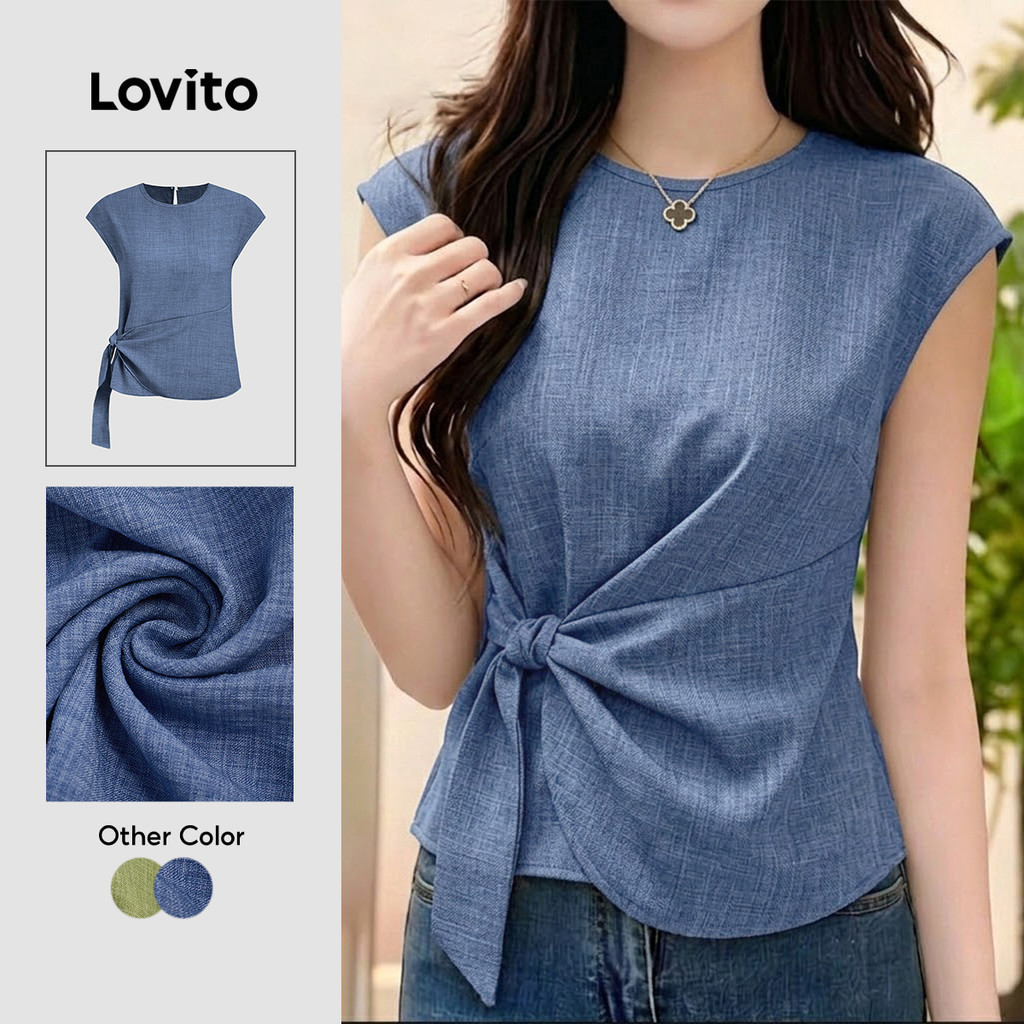 Lovito Áo thanh lịch xếp nếp mùa xuân/hè màu trơn cho nữ L196LD487