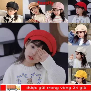 Mũ nồi trẻ em FEASTLY, Mũ nồi len mềm mại cho bé, Mũ lưỡi trai trẻ em ấm áp dễ thương Hàn Quốc Mũ lưỡi trai bé gái