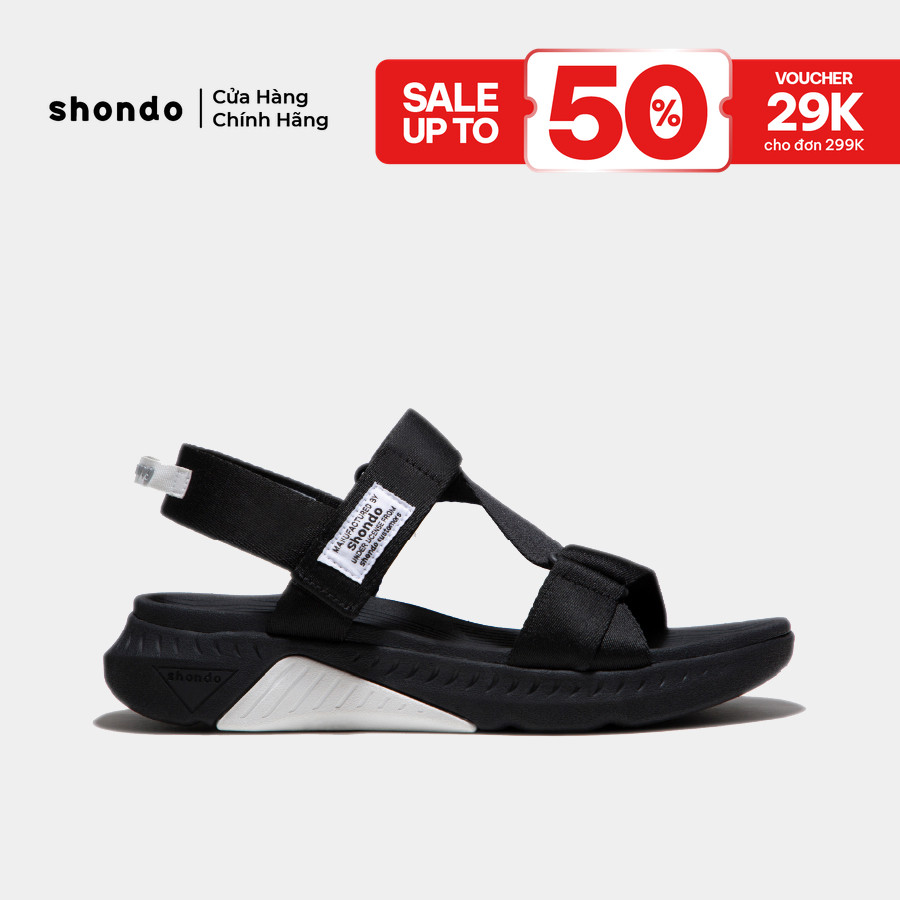 Giày Sandal Nam Nữ Shondo F7R Quai Chéo Thể Thao Đen Phối Trắng Quai Đen F7R1010
