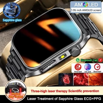 2026 Đồng hồ thông minh được quản lý sức khỏe mới Sapphire Đo sức khỏe Huyết áp oxy Axit Uric Gọi ECG + PPG 650nm Đồng hồ thông minh Laser