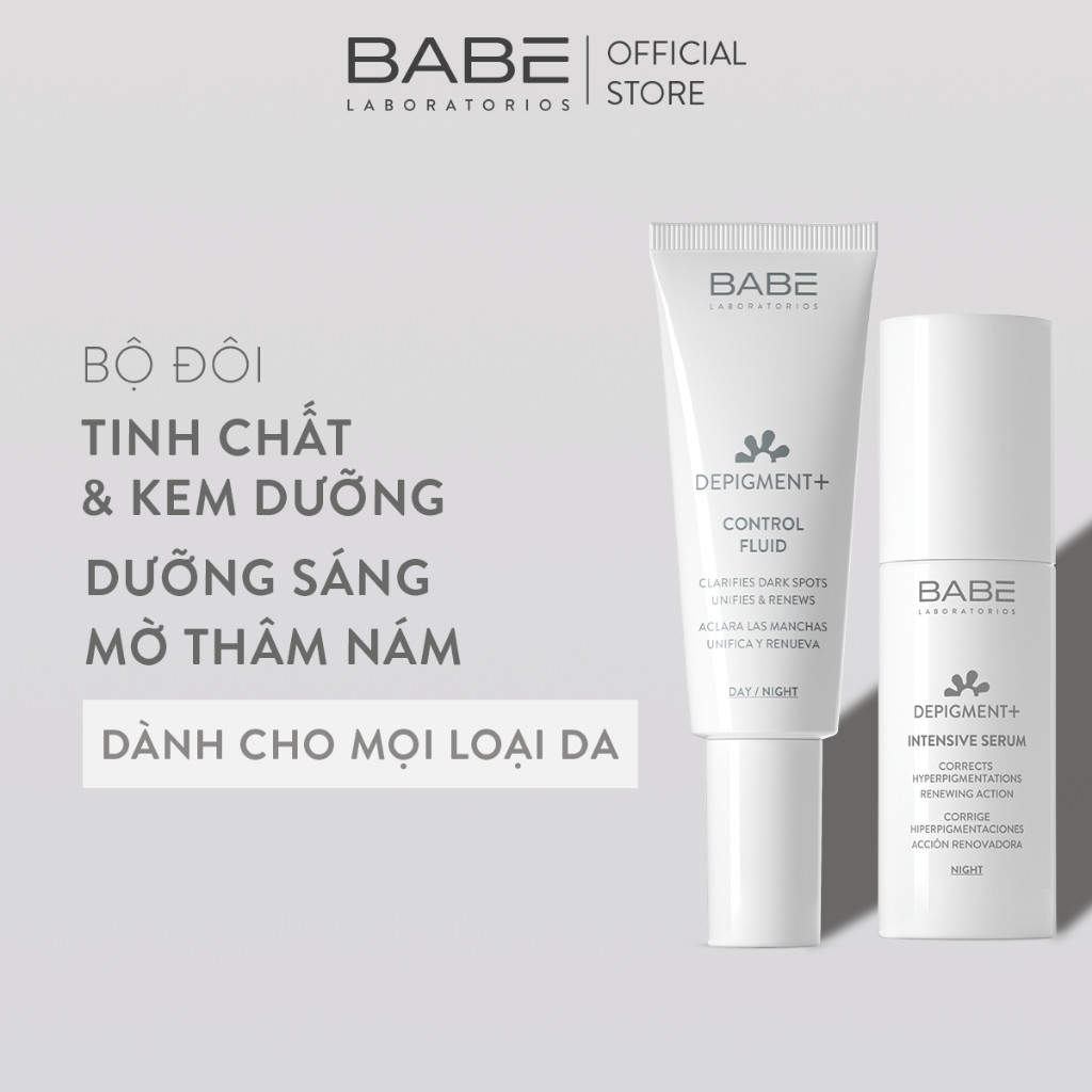 Bộ Đôi Tinh Chất Và Kem Dưỡng Dưỡng Sáng Mờ Thâm Nám BABE DEPIGMENT+ Intensive Serum 30ml & Control Fluid 40ml
