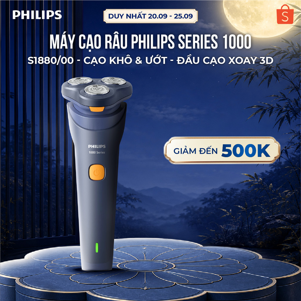 Máy cạo râu Philips S1880/00 Series 1000 – cạo khô & ướt, chống nước, đầu xoay 3D