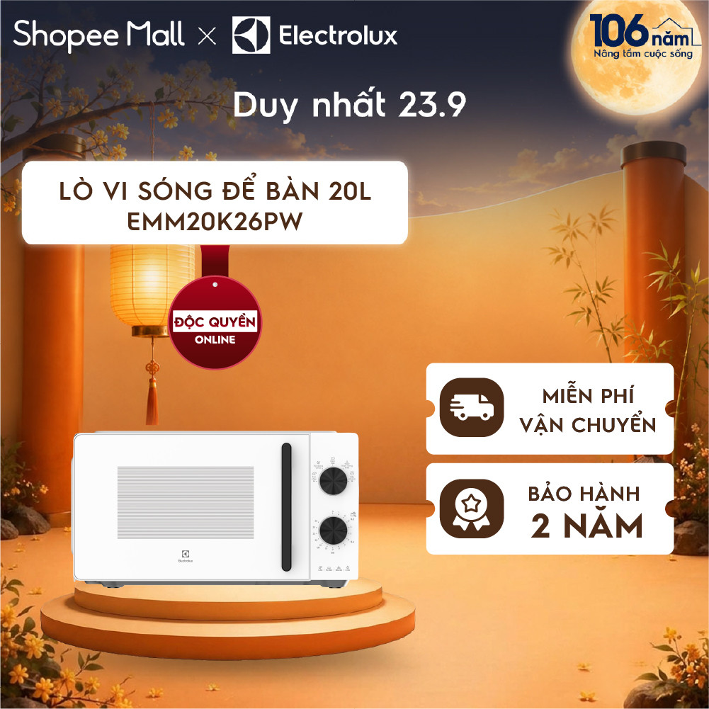[Mới - Độc quyền online] Lò vi sóng để bàn Electrolux 20L Series 300 EMM20K26PW - 700W