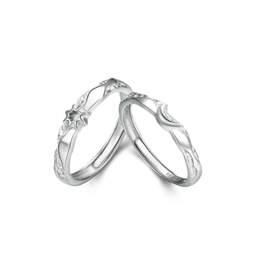 Nhẫn đôi mặt trời bạc S925 Tonghui Nhẫn đôi Mặt trăng mặt trời mở Nhẫn có thể điều chỉnh Hình mặt trăng mặt trời đơn giản Nhẫn đôi nam nữ Nhẫn cặp đôi phong cách có thể được điều chỉnh tinh tế Nhẫn đe