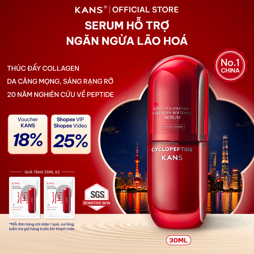 KANS Serum Chống Lão Hóa giúp Dưỡng Ẩm, Làm Mờ Nếp Nhăn, Đốm Nâu, Săn Chắc Da, Phục Hồi Làn Da 30ml