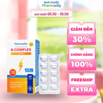 Viên uống Pharmacity B-Complex + Vitamin C bổ sung vitamin, tăng cường sức khỏe (Hộp 60 viên)