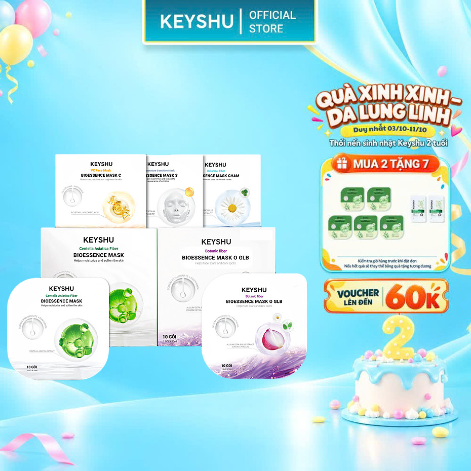 [TẶNG 5 MIẾNG] Combo 2 Hộp Mặt Nạ KEYSHU 10 Miếng 30ML Dưỡng Ẩm, Làm Sáng Da, Hỗ Trợ Ngăn Ngừa Lão Hóa