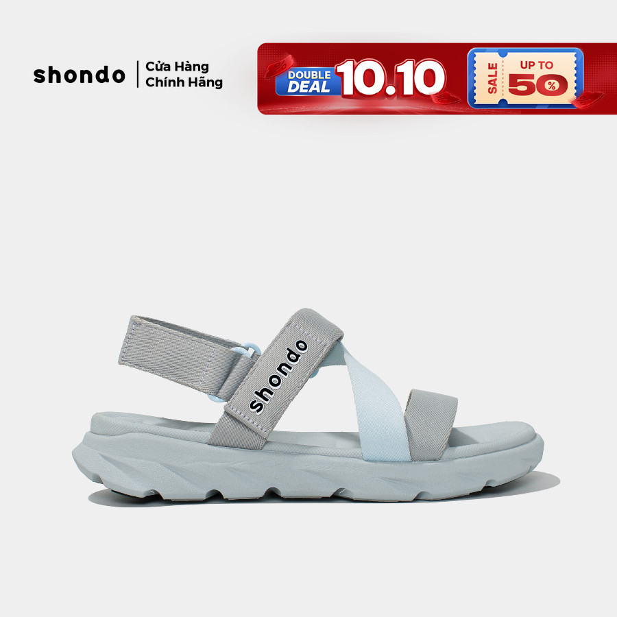 Giày Sandals Nam Nữ Shondo F6 Sport Đế Xám Phối Quai Xanh Da Trời F6S2030