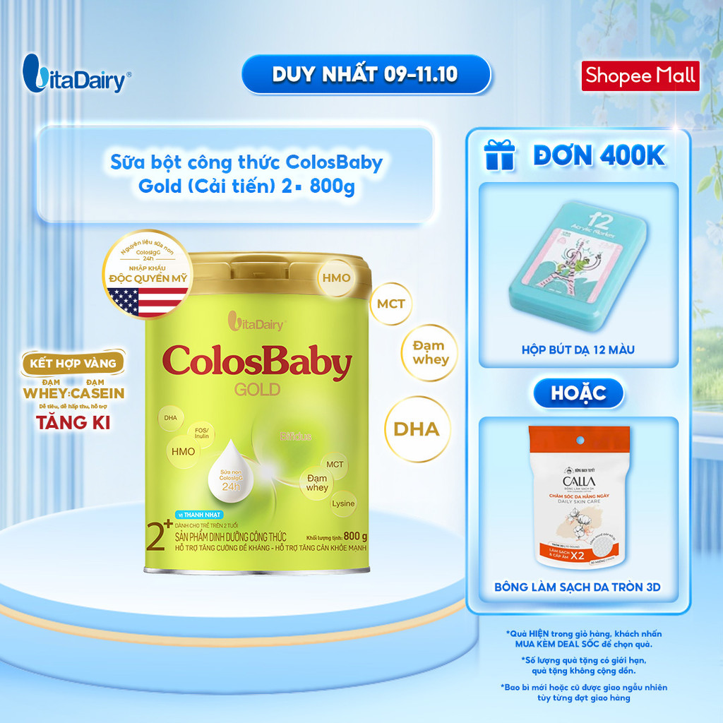 Sữa bột ColosBaby Gold cải tiến 2+ trẻ trên 2 tuổi – Bổ sung dinh dưỡng cho bé – Lon 800g