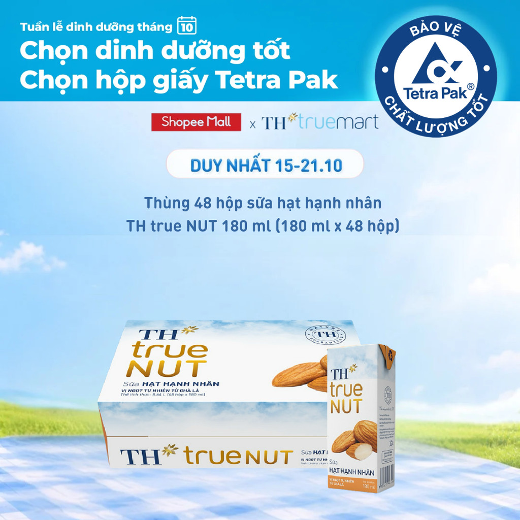 Thùng 48 hộp sữa hạt hạnh nhân TH true NUT 180 ml (48 Hộp)