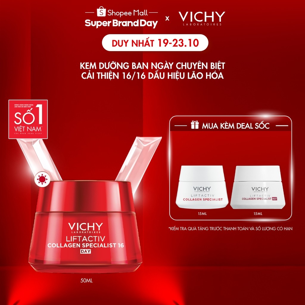 Kem dưỡng ngày Vichy Collagen 16 giúp da săn chắc, căng mịn, rạng rỡ, trẻ hóa da 50ml