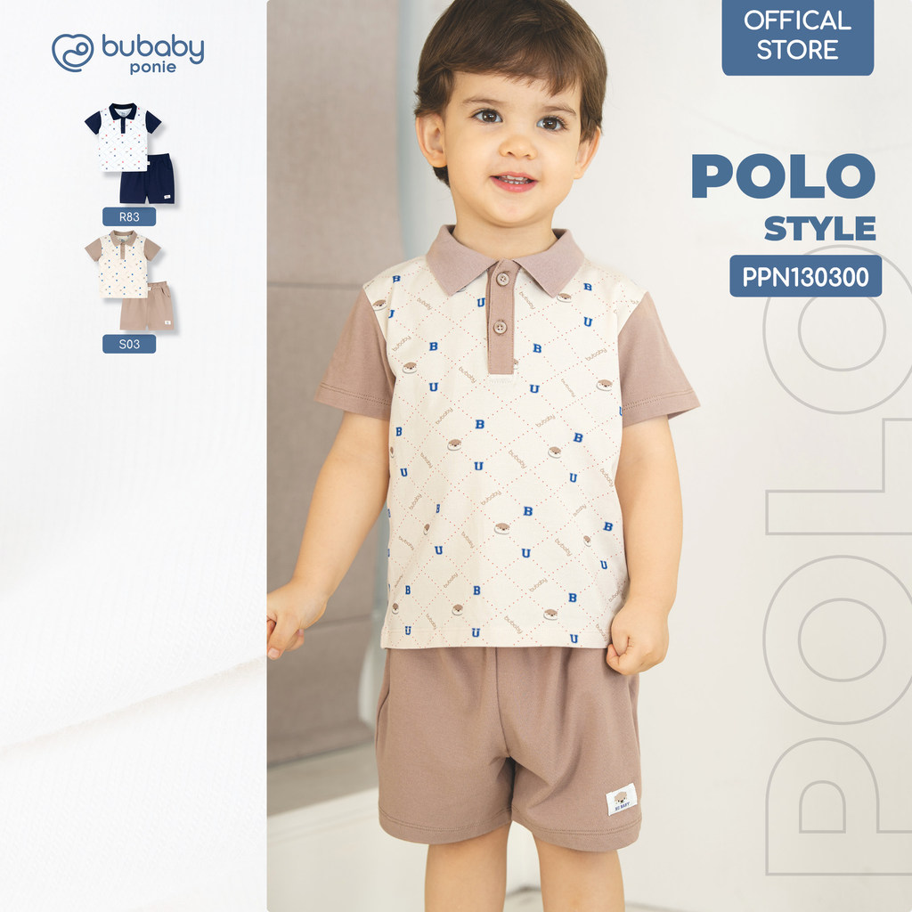 BU Baby Ponie Bộ ngắn tay cổ Polo rái cá Bubu bé trai gái từ 5 đến 25 kg | Quần áo sơ sinh cao cấp mềm mịn | PPN130300