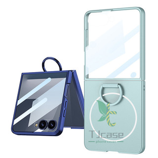 Vỏ bọc giá đỡ vòng từ tính mỏng cho Samsung Galaxy Z Flip 7 6 5 Vỏ sạc không dây màn hình kính