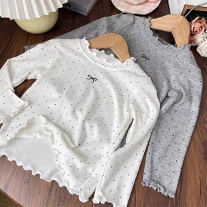 ​Bé Gái Chấm Bi Dài Tay Áo Thun Mùa Thu Phong Cách Công Chúa Đáy Áo Sơ Mi Size 90-140​ EJ19