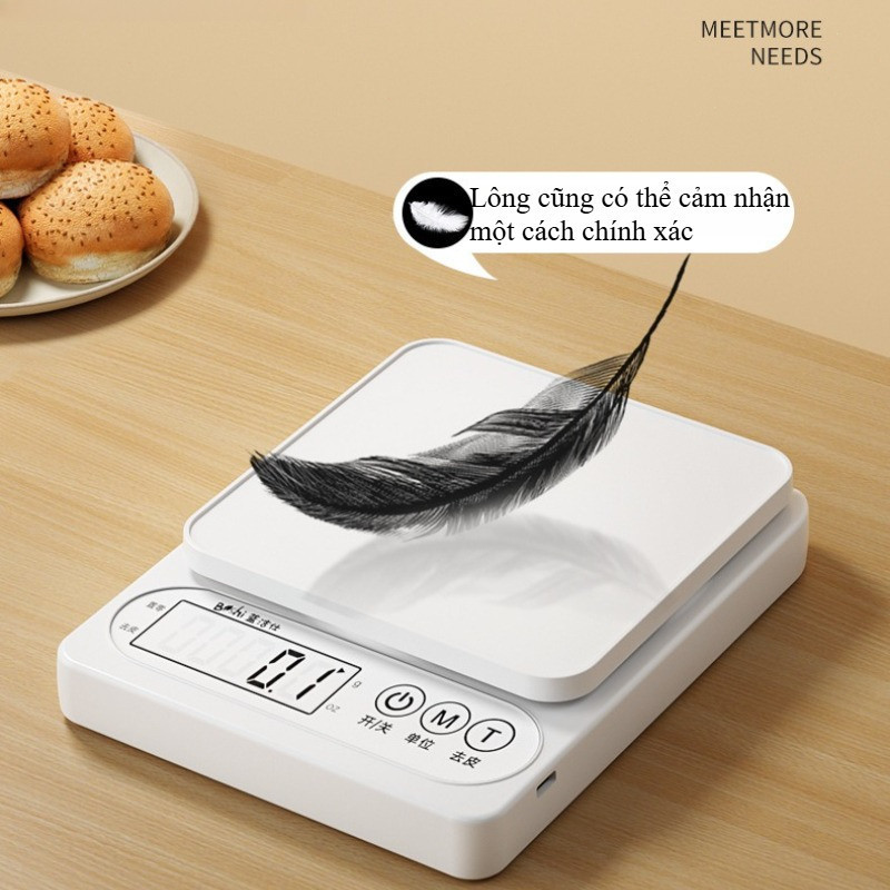 Cân Điện Tử Nhà Bếp 0.1g-10kg - Độ Chính Xác Cao, Chống Nước, Thiết Kế Nhỏ Gọn Kèm Khay Trong Suốt