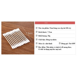 Bịch 100 tăm bông 2 đầu, thân gỗ - nhỏ gọn, tiện dụng