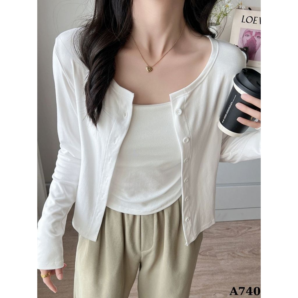 Áo Khoác Cardigan Nữ Basic Trơn Dáng Dài Có Cúc Cotton Mịn Nhiều Màu Hằng Ngày_A740