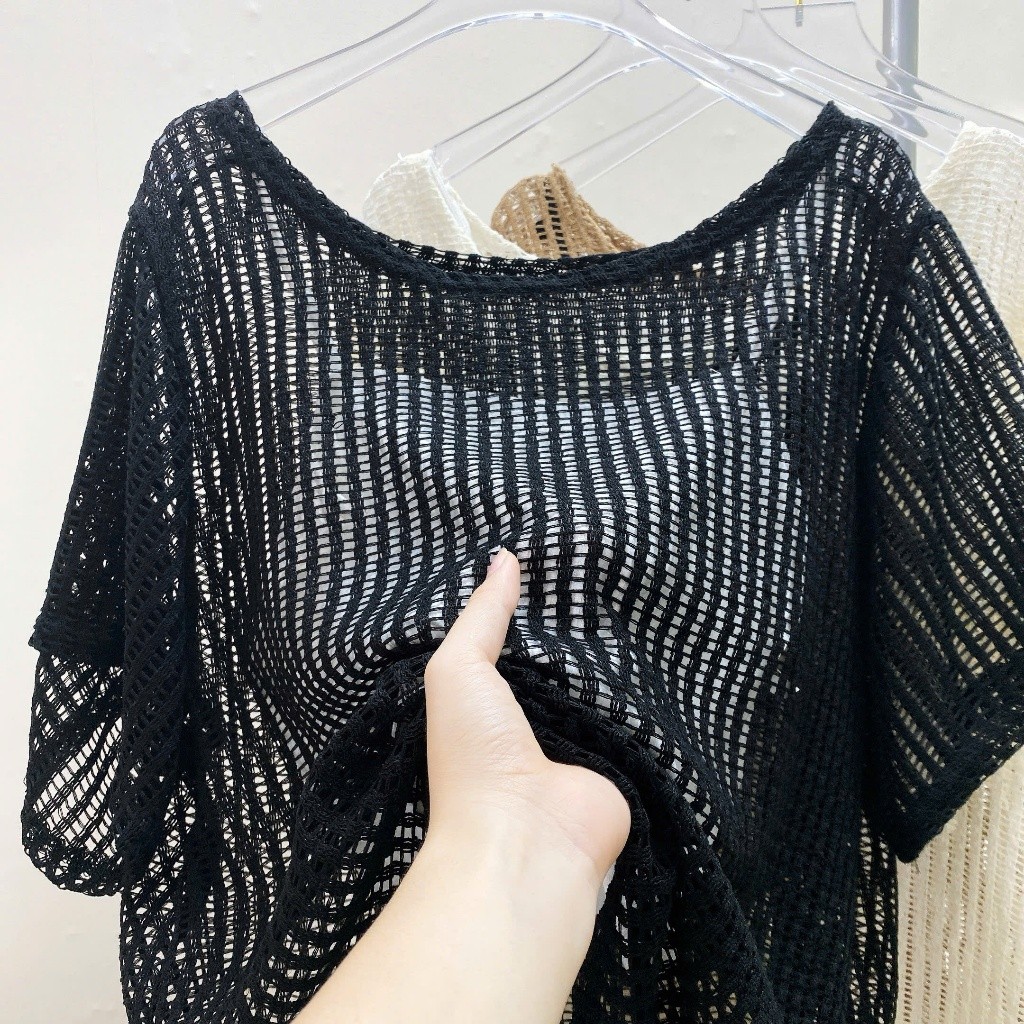 Áo Thun Lưới Bigsize Nữ Tay Ngắn Kèm Áo 2 Dây Đậu Bigsize Phom Rộng Dễ Mặc Thoải Mái A318+G118