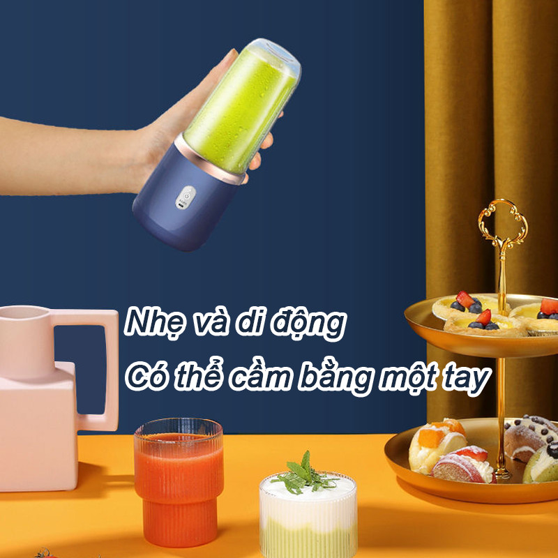 Máy xay sinh tố cầm tay đa năng, 6 lưỡi xay, 2 cối tiện lợi, sạc USB, ép trái cây mini di động cho sinh tố