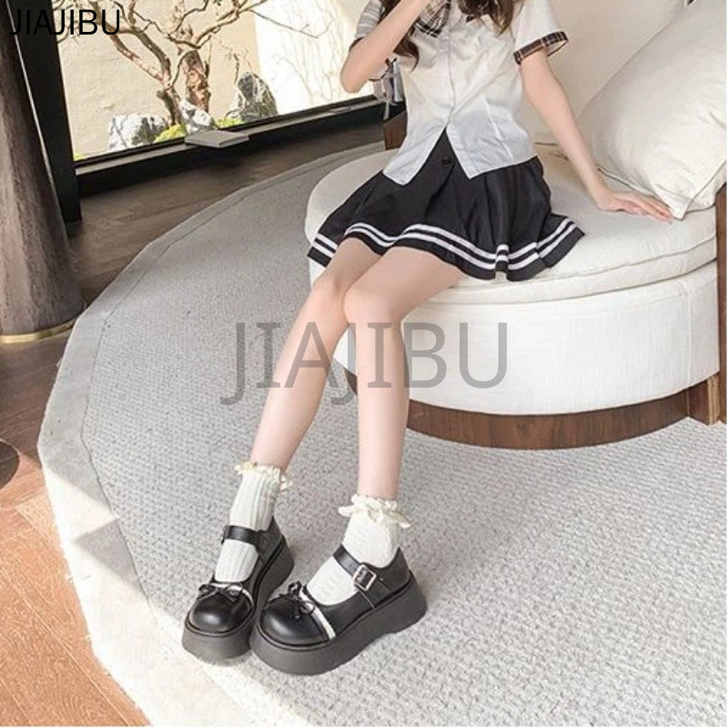 Giày Công Chúa Lolita Đế Mềm Kiểu Dáng Công Chúa JK Nhật Bản Cổ Điển Có Nơ Cho Bé Gái Korean Fashion Non-slip Round Toe Cosplay Platform Mary Jane Doll Shoes Giày Bệt Thường Ngày Chất Lượng Cao Màu Be/đen Phong Cách Đại Học Anh Dành Cho Nữ