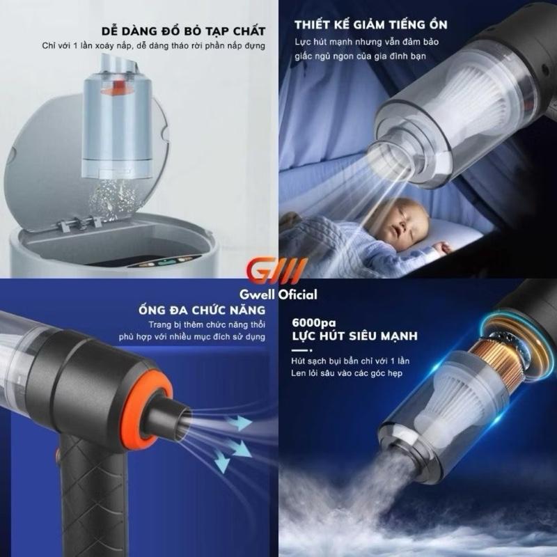 Máy Hút Bụi Mini Cầm Tay Không Dây Lực Hút 6000MPA Nhỏ Gọn, Pin Sạc Tiện Lợi, Lực Hút Siêu Mạnh, Công Suất 60w