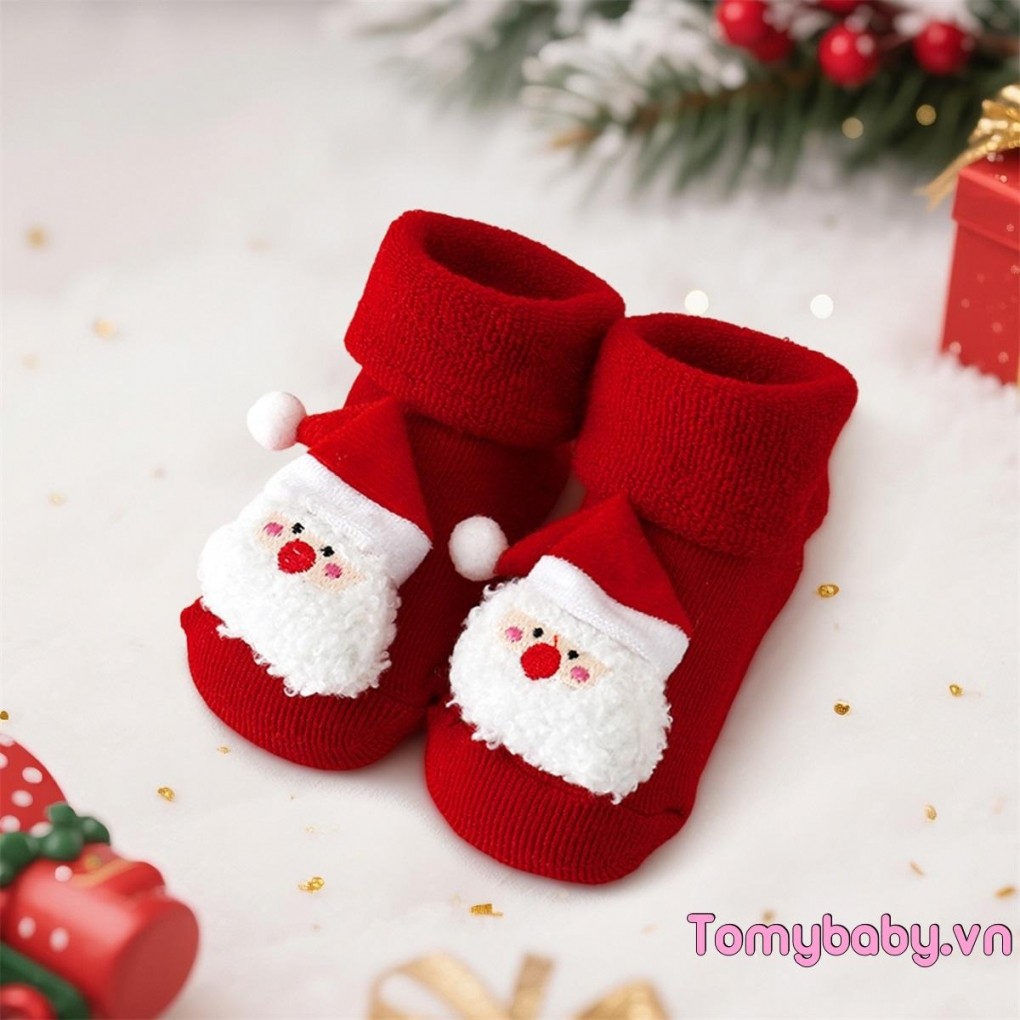 Tất Đi Bộ Giáng Sinh Cho Bé Ông Già Noel Dễ Thương / Người Tuyết / Trang Trí Cây Tất Ấm Chống Trơn Trượt