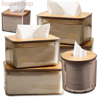Hộp đựng khăn ăn tối giản Bắc Âu - Hộp đựng khăn giấy trong suốt gia đình có nắp gỗ