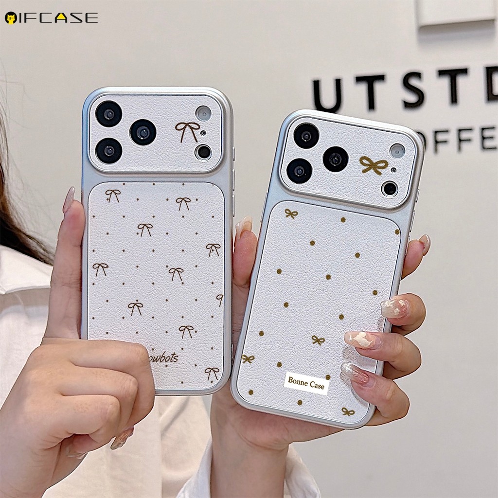 Dành Cho Samsung Galaxy A57 A56 M56 F56 A55 A54 A53 A52S A51 A50S M40S A30S A73 A72 A71 F42 Ốp Điện Thoại Da PU Trắng Đơn Giản Nơ Dễ Thương Chấm Bi Vỏ Mềm Bạc