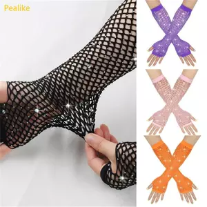 Pealike Blingbling Fishnet Găng tay cổ tay Phụ kiện dự tiệc Găng tay cá nửa ngón
