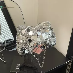 BeautifulHomeA Sequin Dạ Hội Túi Đeo Vai Nữ Nhẹ Di Động Nữ Dây Xích Túi Đeo Ngang Màu Trơn Thường Ngày Nữ Túi Xách VN