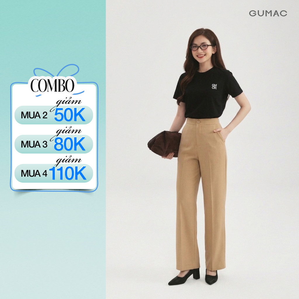 Quần Tây Nữ GUMAC Ống Suông Ủi Ly Túi Xéo Chất Cotton Silk Thanh Lịch LQF0919