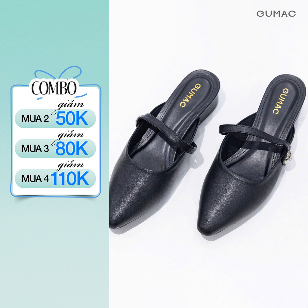 Sục Cách Điệu Nữ GUMAC Mũi Nhọn Phối Quai Chéo Đính Đá Sang Trọng GF01035
