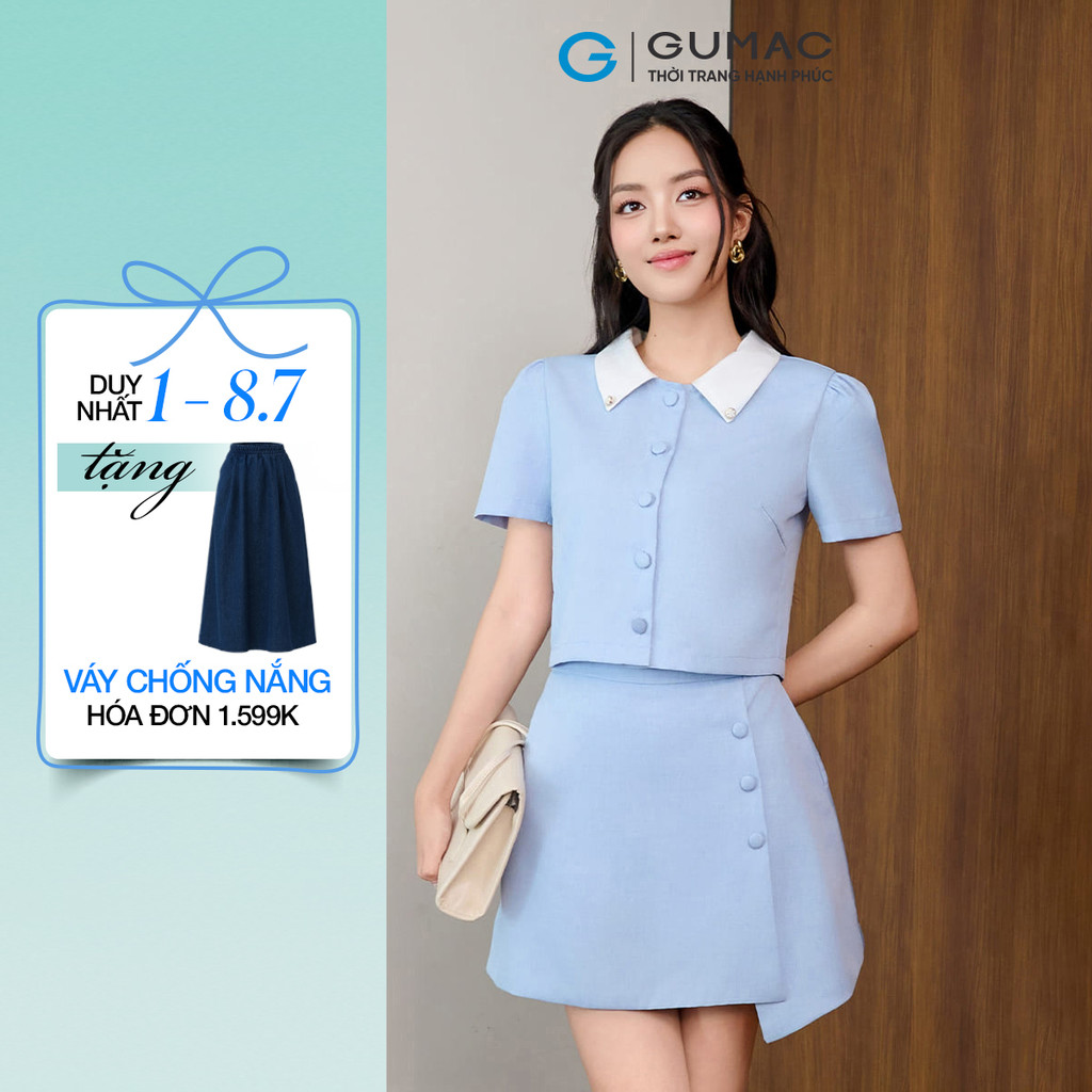 Set lẻ Áo dáng lửng phối cổ  AF07053 - Chân váy nữ GUMAC A  VF07052