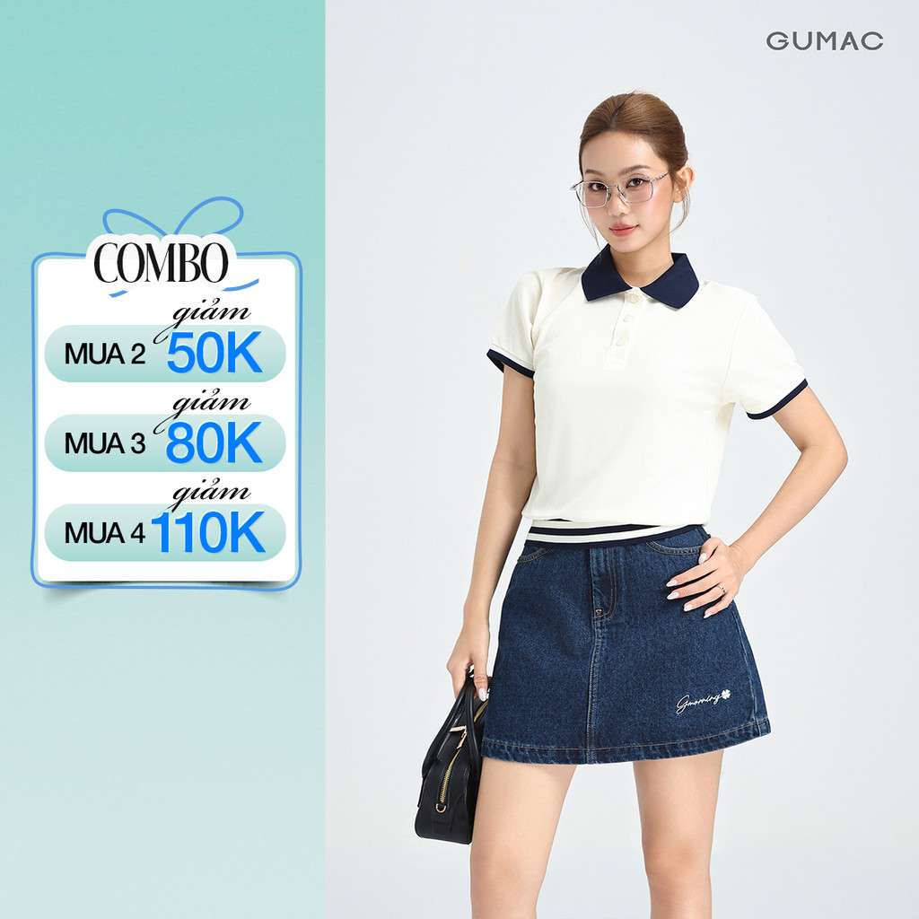 Chân Váy Jeans Nữ Gmorning - GUMAC Form Ngắn Tôn Dáng Thêu Chữ Cá Tính Thời Trang YVJF12089