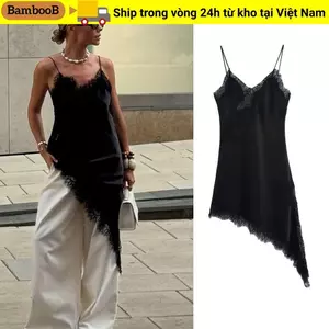 Đầm ren nữ BAMBOOB, Đầm không tay ren gợi cảm, Đầm đeo cổ chữ V Satin thanh lịch hợp thời trang Trang phục mùa hè
