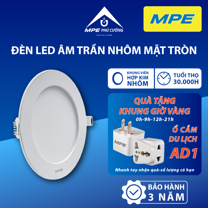 (CHÍNH HÃNG) MPE - Đèn LED Panel âm trần nhôm mặt tròn 3 chế độ màu 6WØ105 - 9WØ105 - 9WØ130 - 12WØ150