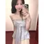 Nút thắt nơ ngọt ngào kiểu Pháp Áo ống không tay có dây buộc eo hẹp Slim-fit Hot Girl Top Slimmer Look Áo Vest xanh mùa hè