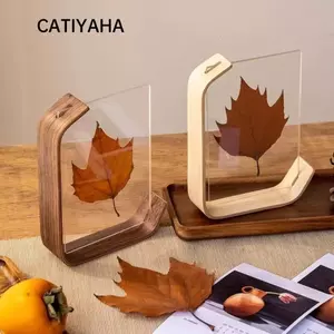 Bàn xoay khung ảnh CATIYAHA, Hộp ảnh cá nhân hóa trong suốt bằng gỗ, Khung trưng bày Herbarium hai mặt Acrylic DIY Trang trí nội thất
