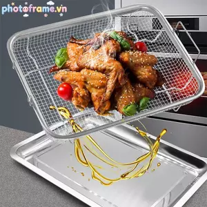 Khung Ảnh Khay Nướng Dầu Chiên Chảo Nướng Bánh Inox Nonsti Giỏ Nướng Đĩa Nướng Lưới Vuông Chiên Rây Lọc VN