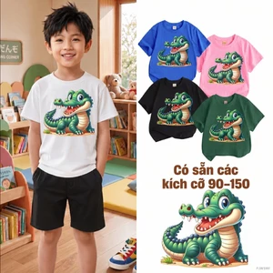 Áo cộc tay bé trai khủng long họa tiết mềm mịn Cho bé 2-12 tuổi