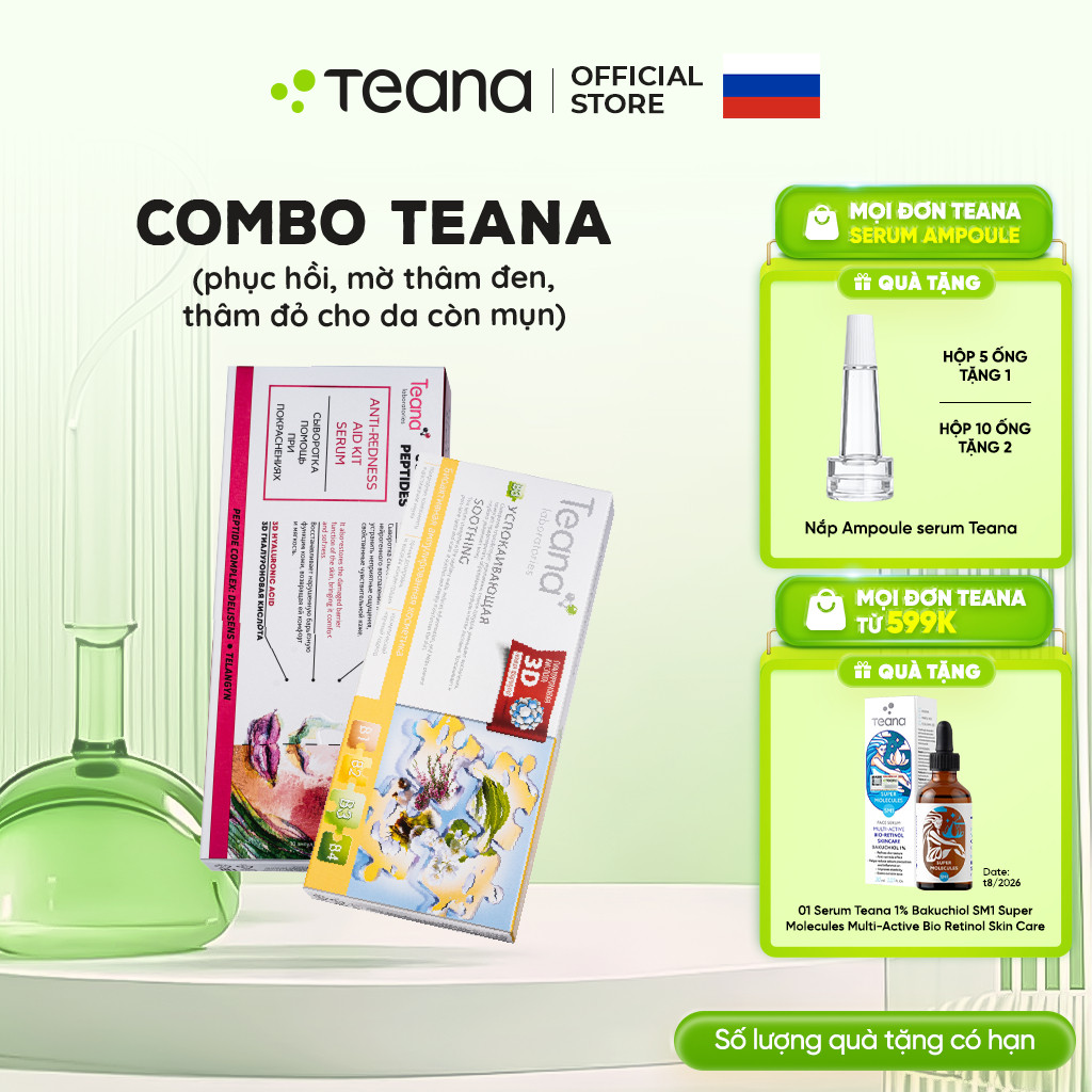 Combo Teana phục hồi, mờ thâm đen, thâm đỏ cho da còn mụn (anti + b3)