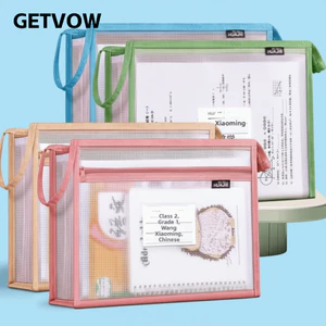 Túi dây kéo lưới GETVOW, Thư mục tài liệu Túi lưu trữ tài liệu có khóa kéo, Thiết kế túi đựng học sinh di động Túi đựng sách lưới trong suốt Văn phòng trường học