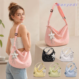 Túi đeo chéo WANYEDI, Túi đeo vai hình bánh bao họa tiết ngôi sao màu trơn, Túi Tote đi lại nhiều màu đa năng thời trang 5 màu
