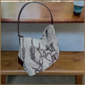 SQ11 Túi tote vải lanh in họa tiết cổ điển dành cho nữ túi đeo vai thời trang dung tích lớn