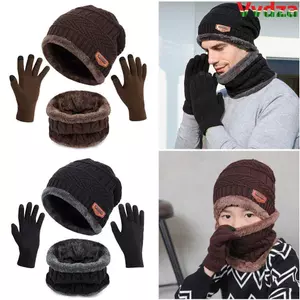 Bộ Găng Tay Khăn Mũ VVDZA 3 Trong 1 Găng Tay Màn Hình Cảm Ứng Dệt Kim Và Khăn Cổ