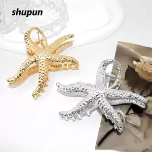 Kẹp Tóc SHUPUN, Kẹp Vuốt Tóc Sao Biển Lớn Phong Cách Đại Dương, Tóc Kim Loại Họa Tiết Vàng Thời Trang Barrettes Mũ